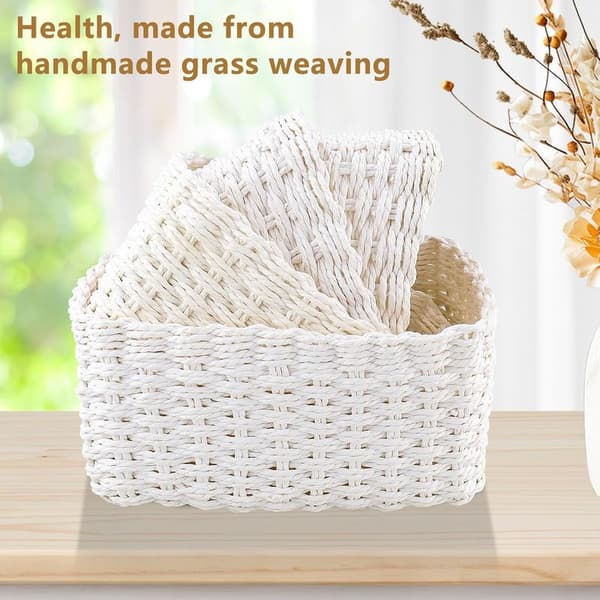 Small Storage Basket, 4-piece set, Stackable Woven Storage Basket for Kitchen, Ideal to use as Bathroom Storage Box (White)