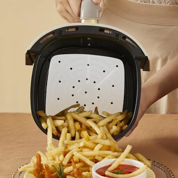 200 stk bakepapir til airfryer, 22 cm perforert bakepapir, firkantet dampkokerpapir til airfryer, dampkoker