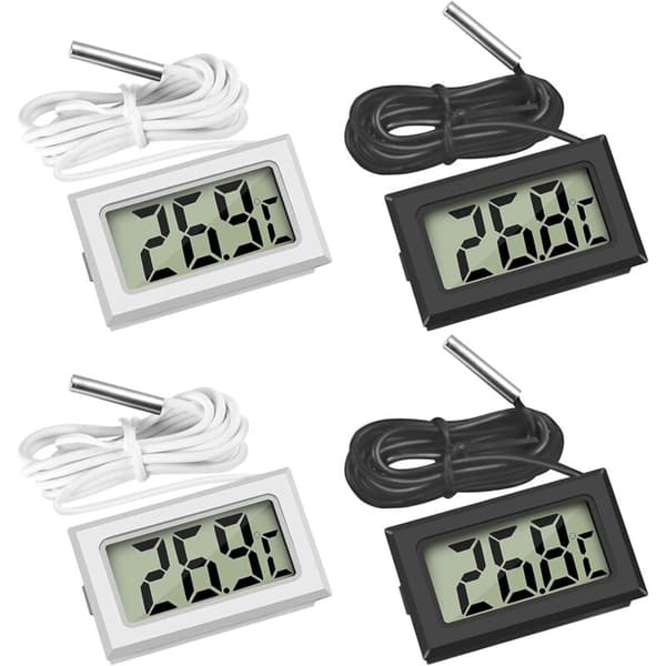Mini digital LCD-termometer med temperatursondsensor för kylskåp, frysar, akvarium (2x svart, 2x vit)
