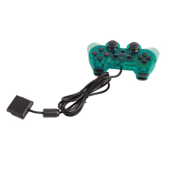for PS2 Wired Game Controller Comfortable Grip Durable Dual Vibration Wired Transparent Gamepad Green