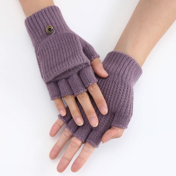 Dam vinterhandskar, 2-pack varma stickade konvertibla fingerlösa handskar 4 KLB