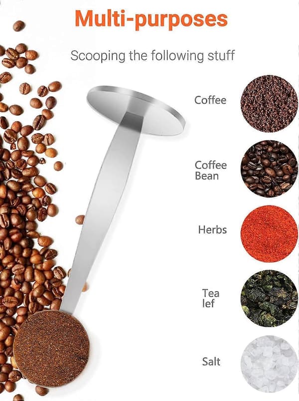 2-i-1 Kaffeskopa i Rustfrit Stål med Tamper - Dobbelt Anvendelse til Måling og Stampning