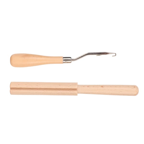 Wooden Bent Latch Hook, Smoothing Handle, Strong Wood, Multifunctional Bent Crochet Hook with Thread Cutter for Craft DIY