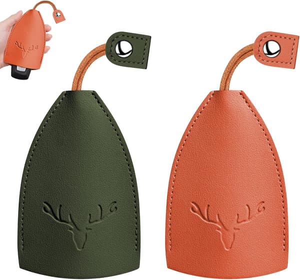 Orange + grön läder bilnyckelring, 2 stora kapacitet bärbara w