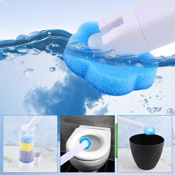 Toilet Brush Set (Includes 18 Replacement Heads), 360-Degree Deep Cleaning, with Wall-Mounted Holder, White