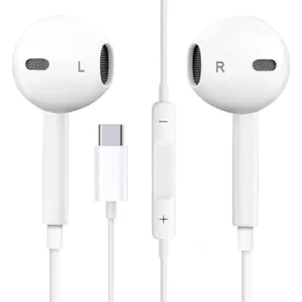 Øretelefoner for iPhone 15/Pro/Max og Samsung med USB-C-kontakt, mikrofon, stereolyd