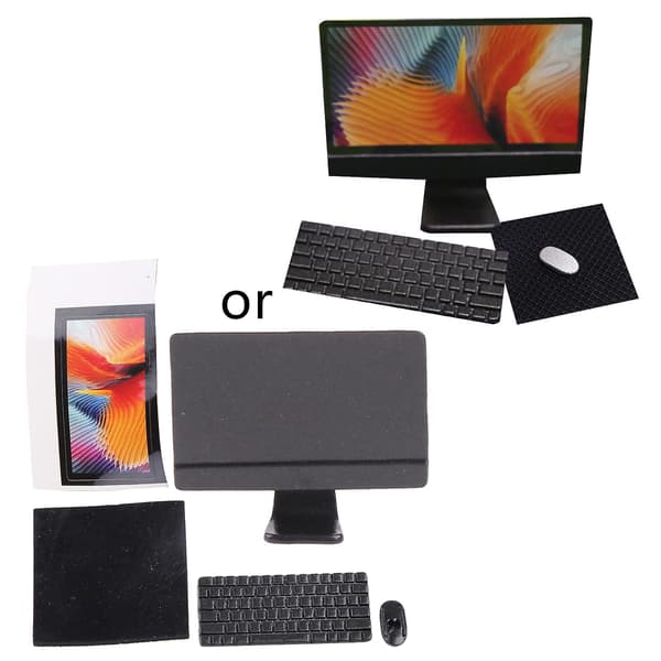 4-delt miniaturemodel computerbord med tastatur til skala studie