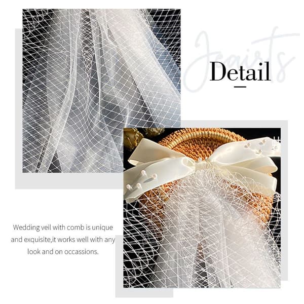 White Bow Double Layer Wedding Veil with Clip Wedding Bridal S Style1 KLB