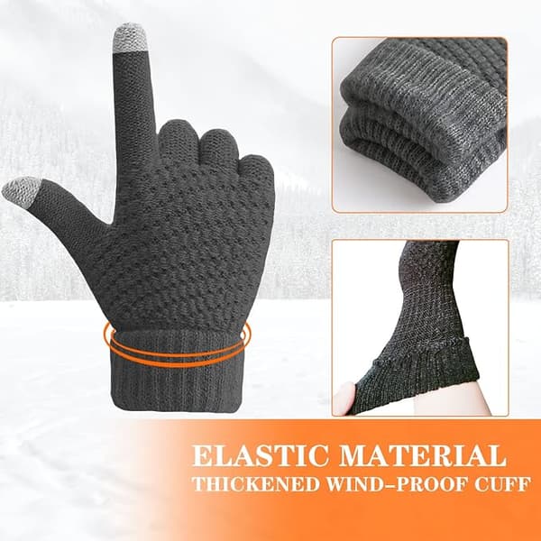 2 par dam vinter touch screen handskar varma fleecefodrade stickade handskar elastisk manschett vinter sms handskar svart + beige