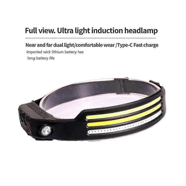 Induksjons Hodelykt Cob Hodelykt Frontlykt USB Oppladbar (hvit Gul R