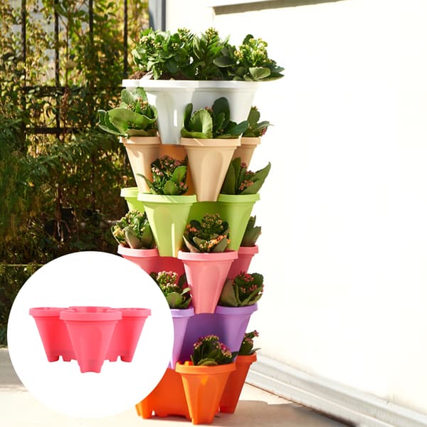 PP Stereoscopic Four-Leaf Flower Pot Strawberry Pot Multi-Layer Stacking Pot for Growing Vegetables and Melon Fruits