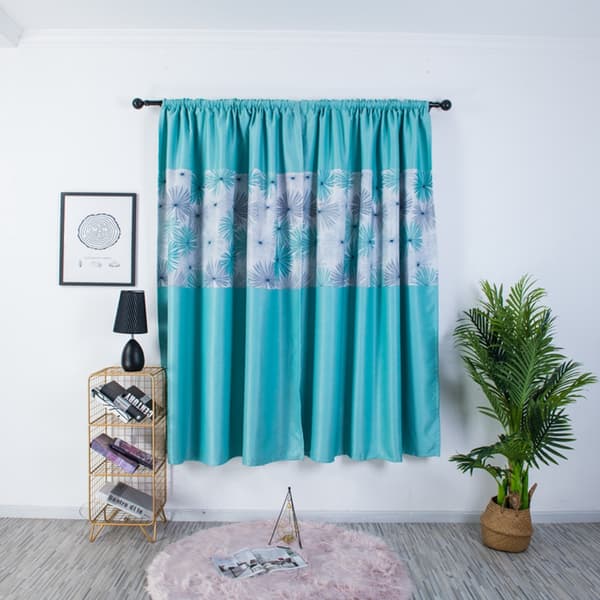 Chrysanthemum-patterned Curtains for Living Room and Bedroom in Polyester, Blue