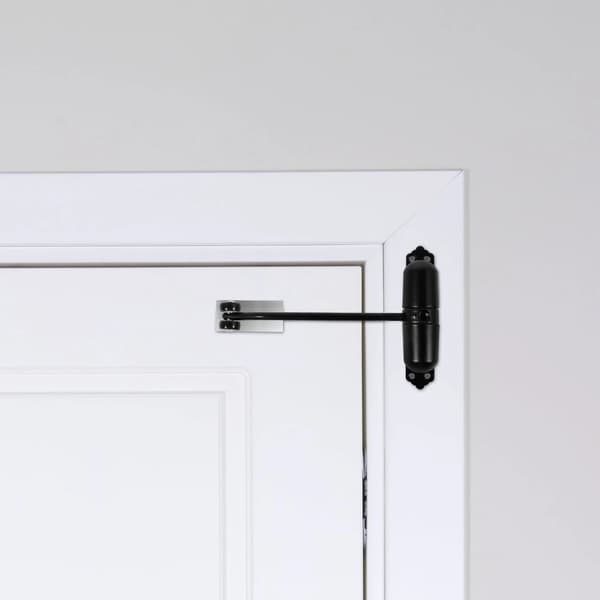 Automatic Double Spring Door Closer, Adjustable Heavy Duty Aluminum Alloy Security Latch for Home Doors, Black