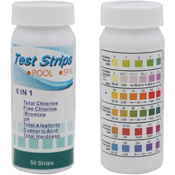 50 st 6-i-1 teststickor för pool restklor pH-värde alkalinitet hårdhet testremsa exceptionell brom syra