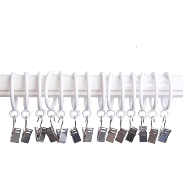 10 Hvide Gardinringe 4,5 cm med 10 Metalkroge til Gardiner