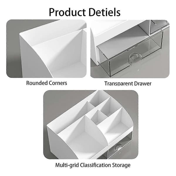 Desktop Organizer - Office Organizer with 6 Compartments and 2 Small Drawers, Desktop Storage Box for Pen H