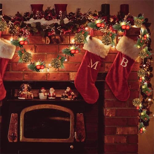 LED Christmas Garland: Festive String Lights with Pine Cones and Berries