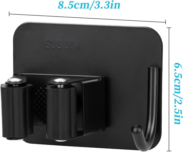 Vægmonteret kost- og moppeholder, 4 dele, rustfrit stål, vægmonteret