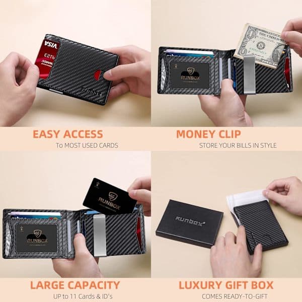 Slim Wallet for Men - Leather with Money Clip, RFID Blocking, Minimalist Card Holder