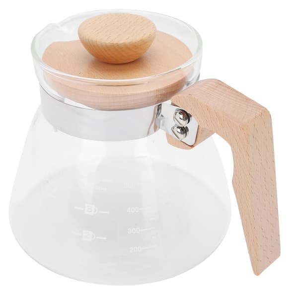 Pour Over Coffee Maker 600ml Glass Coffee Server Pot with Wooden Handle Lid for Home Office