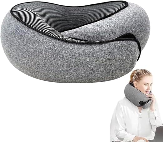 Memory Foam Nackkudde för Flygplan - 360° Justerbar Nackvinkel, Inkluderar Ögonmask och Öronproppar (Ljusgrå)-FX-