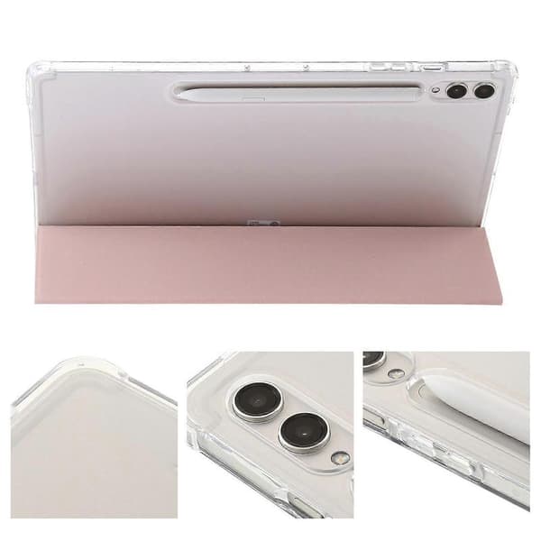 Etui til Samsung Galaxy Tab S10 Ultra Tri-Fold Stativ Læder+TPU+Akryl Klar Bagside Tablet Beskyttelse
