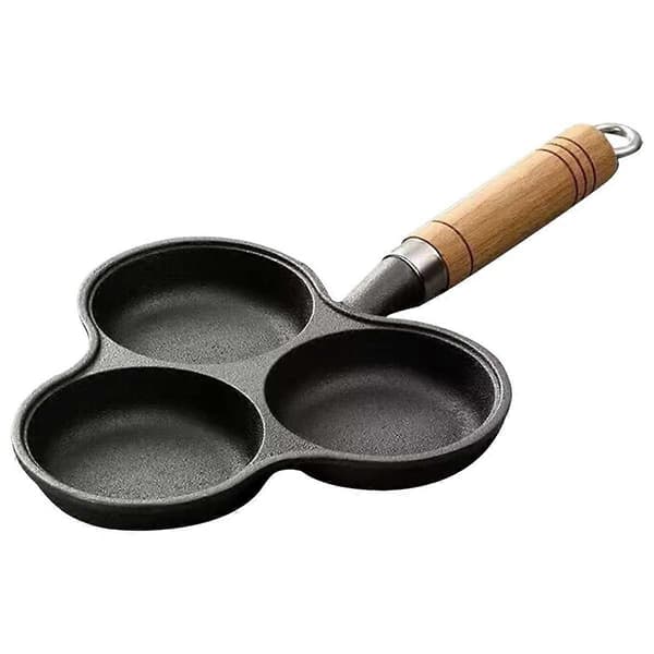 3-hole Cast Iron Frying Pan, Non-stick, for Omelette, Eggs, Ham, Breakfast, Grill, Cookware, Egg Frying Pan, Pancake Pan