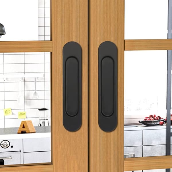 Pieces Oval Sliding Door Handle 14.8CM Self-Adhesive Sliding Door Handle, Suitable for Cabinets, Windows, Sliding Doors (Black)