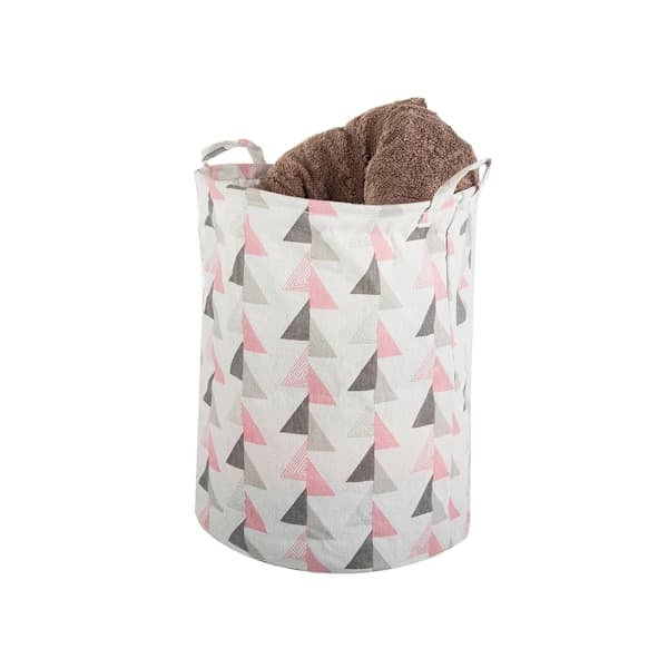 Fällbar tvättkorg – 45L Vit Triangel Rosa/Grå