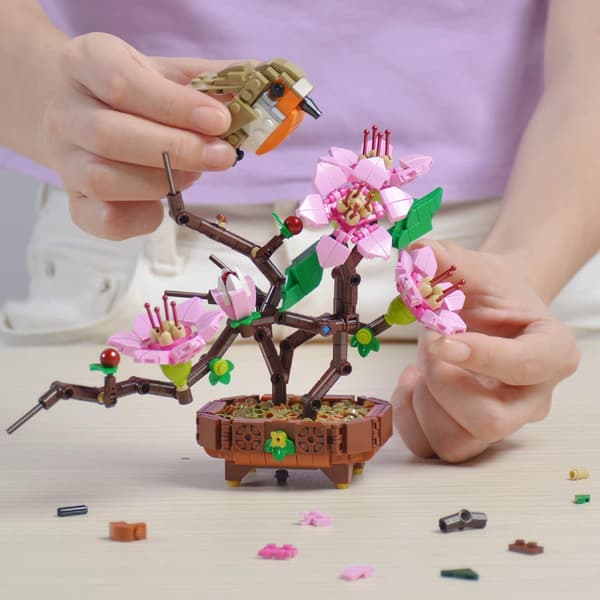 (573 delar) Blommande Bonsai-träd för flickor Byggklossar, Mini Flow