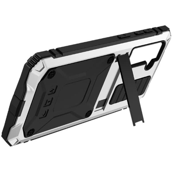 Etui til Galaxy S21 360 Full Metal + TPU Armor Stand til S21 Støtsikkert Etui Sølv