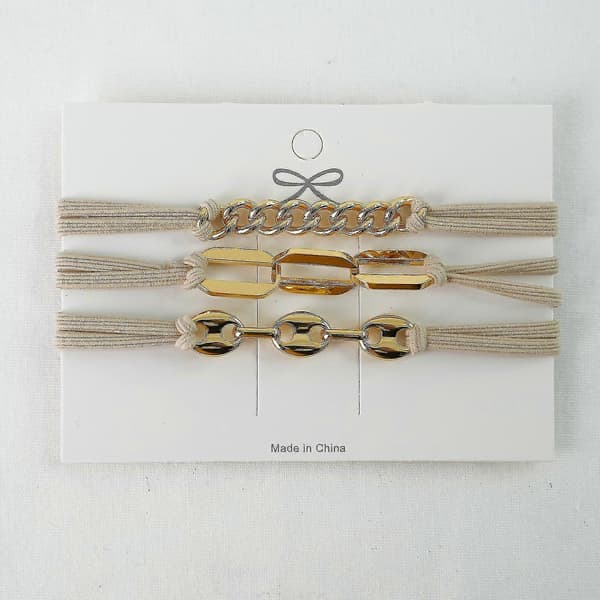 3 stk Boho Armbånd Hårbånd til Kvinder med Beige Sorte Elastiske Hårbånd Armbånd til Tykt Hår (guld)