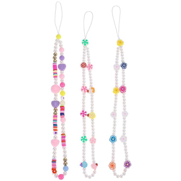 Phone Lanyard Strap Mobile Phone Accessory Pearl Bracelet Gift 3pcs