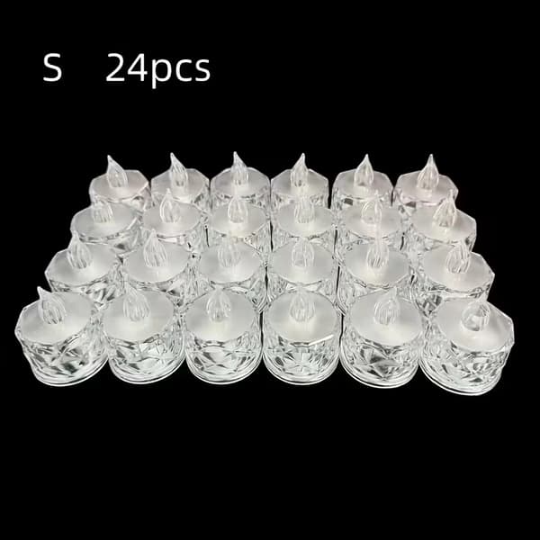 24-pack Crystal Diamond Pattern Simulated LED Tea Lights, Flameless Safe Electronic Candles