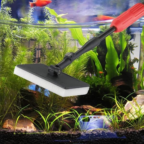 Aquarium Cleaning Tool 6 in 1 Algae Scraper Scrub Pad Adjustable Long Handle Fish Tank Brush Cleaning Set (Red)