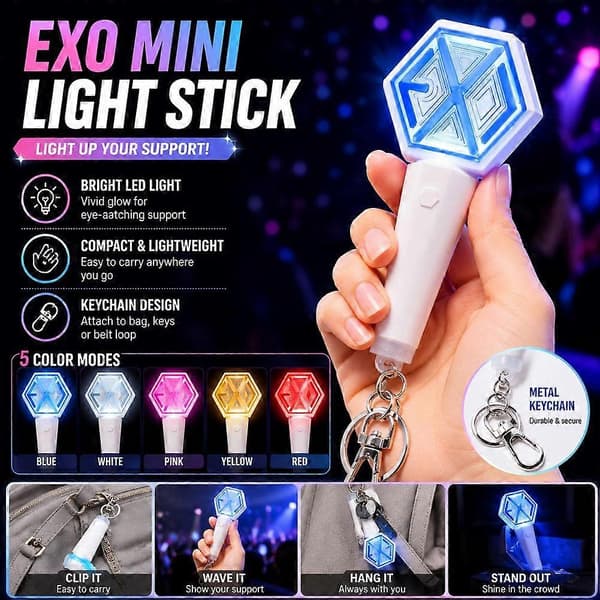 Färgglad Mini Light Stick Nyckelring för EXO-fans Konsert Souvenir