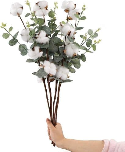 Bomulds-Eukalyptusbuket, 4 stk/6 stk Bomuldsstængler Blomster DIY