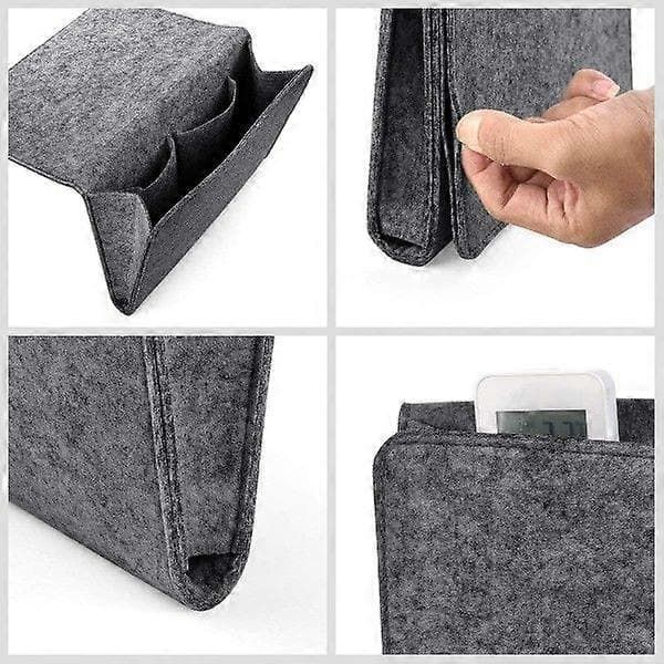 Thicker Bedside Caddy for Storage, Felt Bed Tray Home Sofa Desk Bed Tray Storage Organizer with 2 Small Pockets (Grey with Holes)