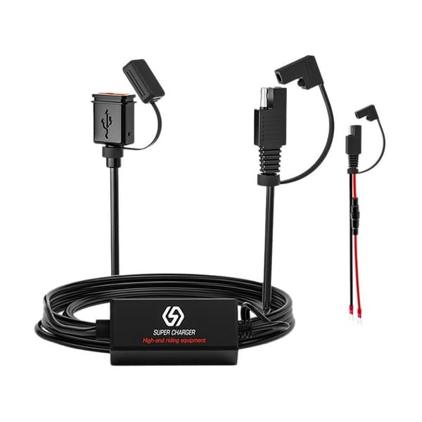 SAE til USB-adapterkabel for 10V-24V DC motorsykkellader, QC3.0 vanntette doble porter