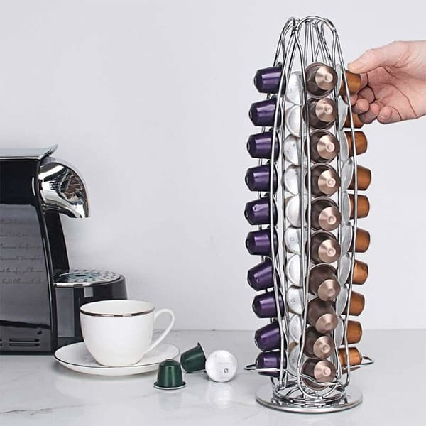 Kaffe Kapselholder, Kaffe Pod Opbevaringsboks til 40 Kapsler, 360 Grader Roterbar Holder til Kaffemaskiner
