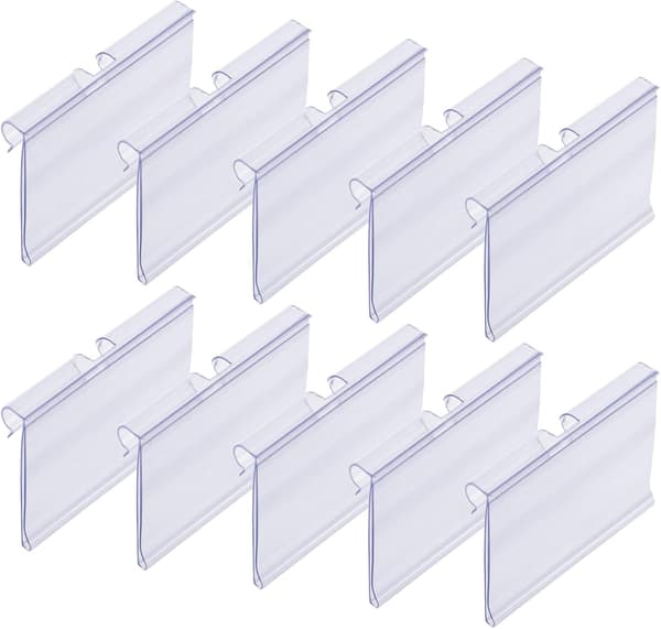 Sett med 30 prislapper for T-kroker. Etikett 42 x 60 mm. Transparent. Prislappeholder