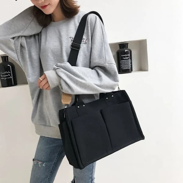 Large Messenger Bag with Many Compartments Durable Shoulder Bag Reusable Shopping Bag for Easy Cleaning