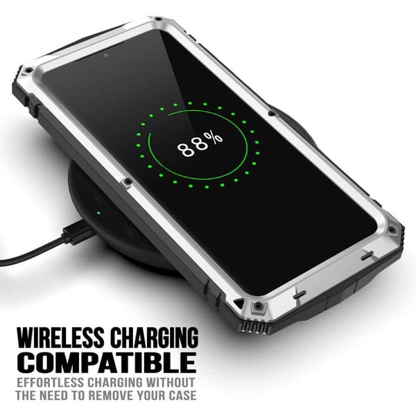 Etui til Galaxy S21 360 Full Metal + TPU Armor Stand til S21 Støtsikkert Etui Sølv