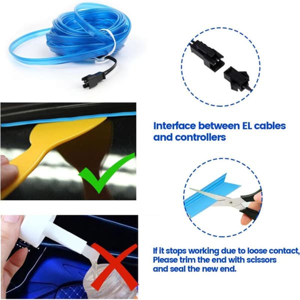 5m Bil Interiørbelysning, LED Bil Interiør, 5v El Wire LED Lysstrimmel til Bil Interiør, Bil Interiør LED Strip Lys Wire, Auto Interiør LED Strip