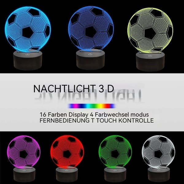 Fodbold 3D Illusion Natlampe, 7 Farver Skiftende Touch Control LED Skrivebordslampe KLB