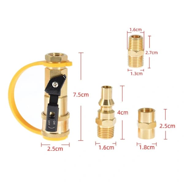 RV Propane Quick Connect Adapter Set Solid Brass Airtight Easy Installation For Camper Outdoor Grill 1/4 Inch