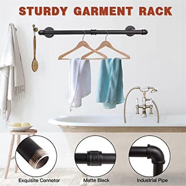 Industrial Style Wall Mounted Clothes Rack, Heavy Duty Pipe, for Hanging Clothes, Coats, Laundry