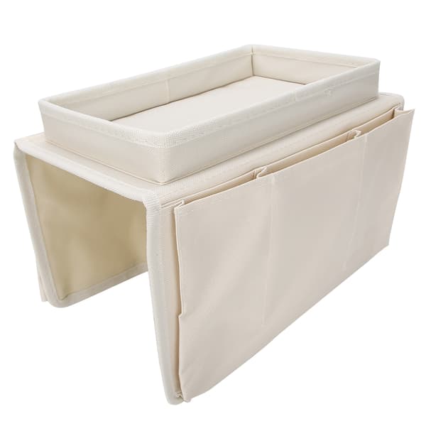 4 lommer sofa armlene TV fjernkontroll Organizer Lenestol Sofaveske med koppholderbrett Beige