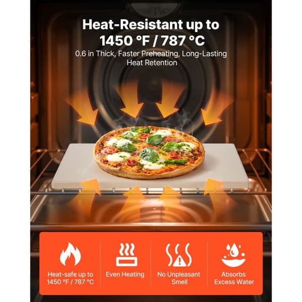 Rectangular Cordierite Pizza Stone 38 x 30 cm-Duoku-with PP Scraper-Heat Resistant-1.5 cm Thickness