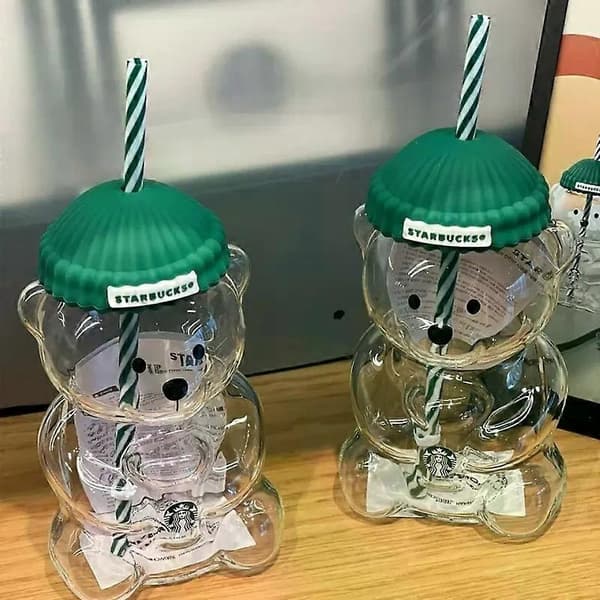 Julbjörn Sippy Cup med lock och sugrör, söt björnmugg i glas